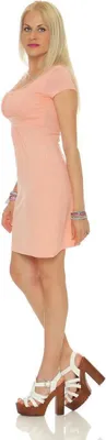 Produktbild von Kleid Tunika Mini-Kleid mit Raffungen U-Ausschnitt, Lachs M/L 38/40