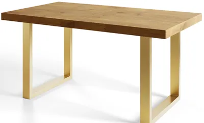 Produktbild von Esstisch Ausziehbar Loft-U, Moderner Wohnzimmertisch 120-220x80x77 cm, Lancelot  mit Metallbeinen in Gold