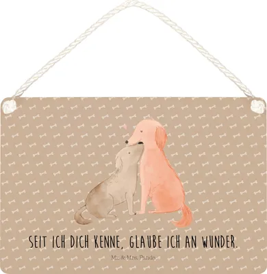 Produktbild von Mr. & Mrs. Panda Schild Hunde Liebe DIN A4 - Hundeglück - Geschenk, Herz, Optimitisch, Wandbild Holz, Vertrauen, Hund, Türschild, Sprüche, Wunder, kleine aufmerksamkeit
