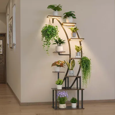 Obrázek produktu pro Stojan na rostliny - Květinové schody - 9 úrovní - LED pěstební světlo - 3 časovače a 10 úrovní jasu - Kovový rám - 62x28x160 cm - Pro obývací pokoj a balkon