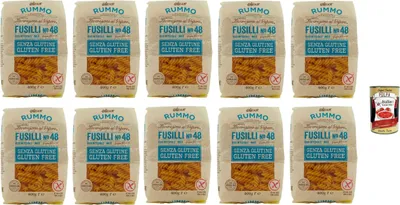 Produktbild von Rummo Pasta Fusilli N° 48 senza Glutine, gluten free, 100% italienische Pasta nudeln glutenfrei 10x 400g + Italian Gourmet polpa 400g