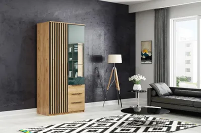 Produktbild von FurMeb24 Schrank SORENTO 100X245 cm Kleiderschrank mit Spiegel - Craft Gold