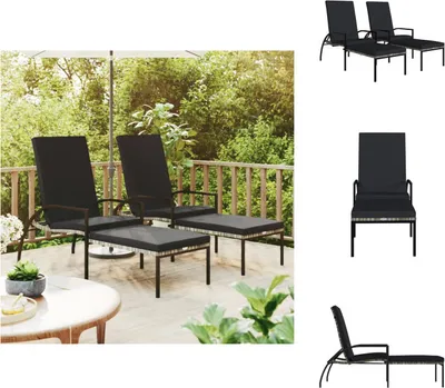 Produktbild von vidaXL Sonnenliegen 2 Stk. mit Fußhocker PE-Rattan Grau - Sonnenliegen