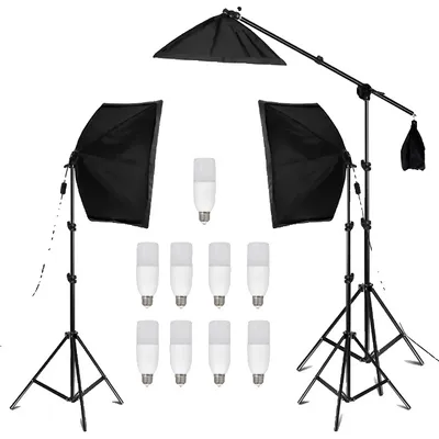 Obrázok produktu pre Fotografická softboxová sada, nastaviteľný svetelný statív, viacero možností osvetlenia, 9 ks 40 W žiaroviek