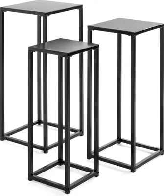 Produktbild von HAKU Blumenständer Beistelltisch 3er Set schwarz - Metall, B/H/T: 22/26/30x61/66/71x22/26/30 cm