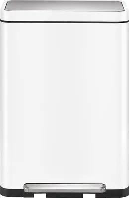 A white rectangular trash can with a silver pedal and lid.