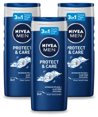 Produktbild von 3 x Nivea Men Douchegel Protect & Care - 250 ml - Vorteilspackung - 3 Stücke