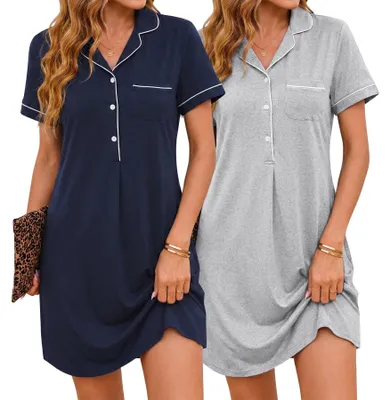 Imagen del producto de Solidchoice - Camisón de manga corta para mujer, conjunto de 2 piezas
