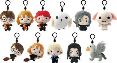 A collection of Harry Potter themed plush keychains arranged in two rows against a white background.