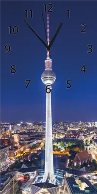 Produktbild von Wallario Design Wanduhr bedruckt, Größe 30 x 60 cm, Motiv: Fernsehturm Berlin bei Nacht