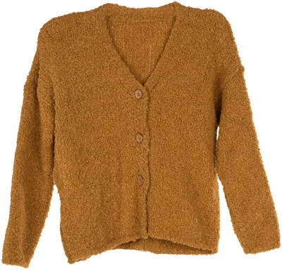 Produktbild von styleBREAKER Damen Boucle Strick Cardigan mit Knopfleiste, Strickjacke einfarbig, Bouclé Strickweste, Onesize 08010081