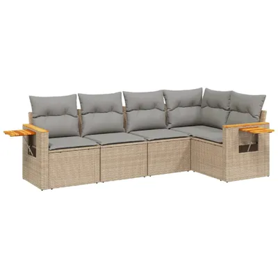 Produktbild von 5-tlg. Garten-Sofagarnitur mit Kissen Beige Poly Rattan