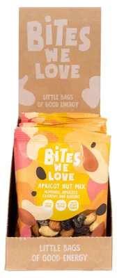 Produktbild von BitesWeLove Notenmix Aprikose 12 x 30g – Knuspriger Snack mit Nüssen, 360g
