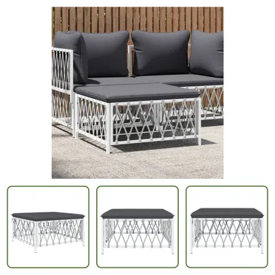Produktbild von The Living Store Gartenhocker mit Kissen Weiß Gewebe