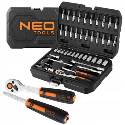 Zdjęcie produktu dla NEO TOOLS Klucze nasadowe, 1/4”, CrV, zestaw 46 szt.