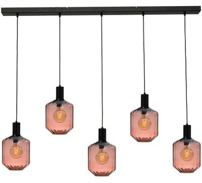 Productafbeelding van 5-lichts hanglamp - zwart - Porto met Jagger red glazen - Ø 24cm