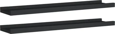 Two black shelves are shown against a white background.