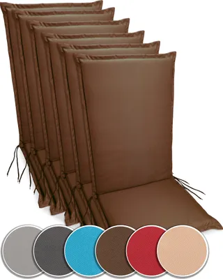 A stack of brown chair cushions.