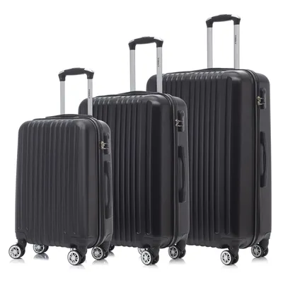 Produktbild von Suitcase Set, Rollkoffer Handgepäck, Kofferset, mit 4 Rollen 360°, Hartschalenreise Zahlenschloss, Weicher Gummigriff (3er Set, M,L&XL,Schwarz)