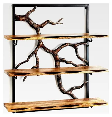 Produktbild von Wandregal Hängeregal Bücherregal - Astform - 3 Böden - 59x20x66 cm - aus Eisen und Holz