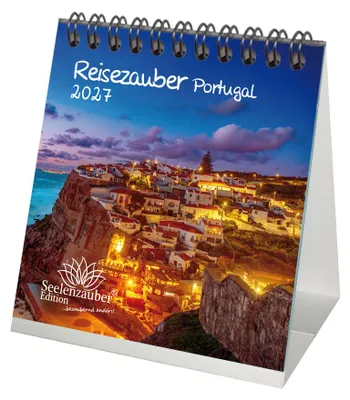 Produktbild von Reisezauber Portugal Tischkalender 10x10cm für 2027 Lissabon Meer Strand Urlaub Mediterran - Seelenzauber