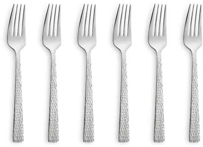 Imagen del producto de Uniqoos®: Juego de 6 tenedores para tarta de acero inoxidable de alta calidad, diseño martillado, pulido de alto brillo, apto para lavavajillas. Elegantes, ideales para tartas y postres