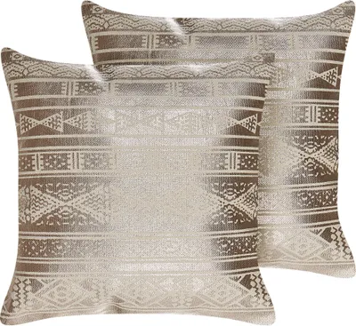 Zdjęcie produktu dla BELIANI 2 poduszki różowe złoto bawełniane 50 x 50 cm nadruk geometryczny wzór metaloczna poszewka