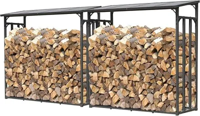 Produktbild von Set 2 Stück Metall Kaminholzregal Außen 185 x 70 x 185 cm, Pro - 40 mm Stahlprofil, Anthrazit, Wetterfest, Kapazität 4,6 m? (7 SRM)