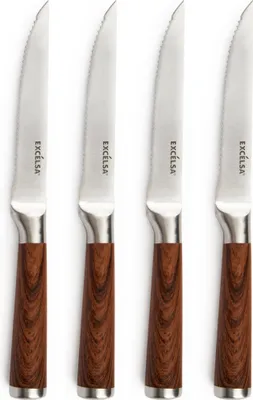 Image de Excelsa Set de 4 couteaux à steak Wood Acier 23x2,2x2 cm Marron