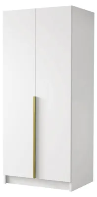Produktbild von MIRJAN24 Kleiderschrank Bono I, Schlafzimmer, Drehtürenschrank, mit Kleiderstange, Modern, Garderobenschrank, Metallgriffe (Farbe: Weiß / Weiß + Gold)