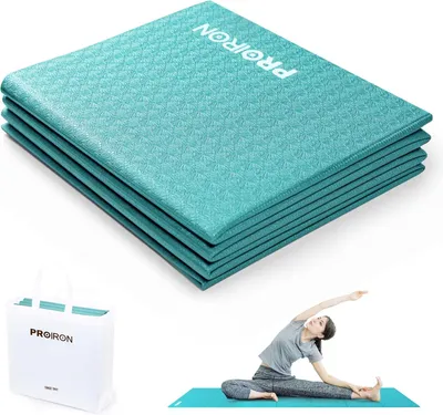Imagen del producto de Esterilla de yoga plegable de 4 mm de grosor, 183 x 61 cm, esterilla de viaje ligera con bolsa de transporte