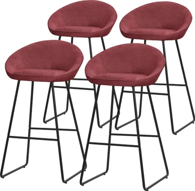 Produktbild von ML-Design Barhocker 4er Set Rot Stoffbezug 75 cm hoch Gepolsterte Barstühle mit Metallgestell Rückenlehne & Fußstütze Küchenstühle Bistrohocker