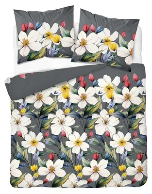 Obrázek produktu pro Běžné povlečení, flanelové povlečení, teplé, vhodné na zimu, rozměr 200x220 cm, barva tmavě šedá, s květinovým vzorem, Obrázek vytvořený pomocí AI