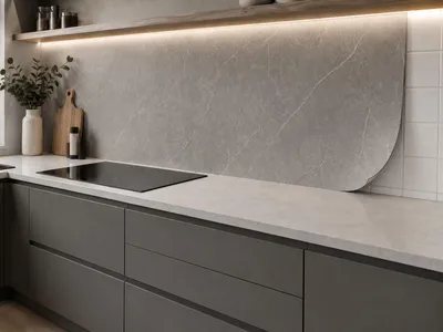 Produktbild von Küchenrückwand selbstklebend Wandpaneele - Grauer Marmor - wasserfest | glänzend | leicht anzubringen | 280 x 60 cm