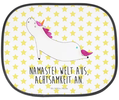 Produktbild von Mr. & Mrs. Panda Sonnenblende Auto Einhorn Yoga - Weiß - Geschenk, blendschutz, Namaste, Einhörner, seitenfenster sonnenschutz, Autoscheiben, Sport, Unicorn, Yogamatte