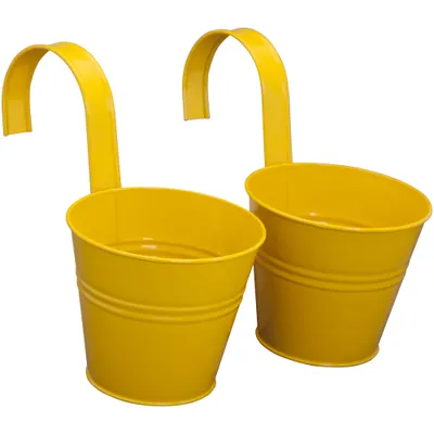 Produktbild von Siena Garden Blumentopf 2er Set, gelb, Ø 16 x 14,5 cm Stahlblech, mit fest montierten Haltern