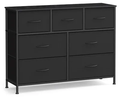 Zdjęcie produktu dla Komoda z 7 szufladami | Czarna | 98,8 x 30 x 73,7 cm