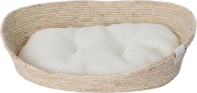 Produktbild von Dehner Premium Lovely Kuschelbett Tiefer Schlaf, Hundebett / Katzenbett, 58 x 48 x 18 cm, Naturmaterial/Plüsch, weiß/beige