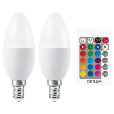 Image de 2 x Osram LED Kerzen 4,9W = 40W E14 matt 470lm RGBW warmweiß 2700K Dimmbar mit Fernbedienung