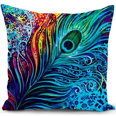 Productafbeelding van Kussenhoes met pauwenmotief blauw 40 x 40 cm