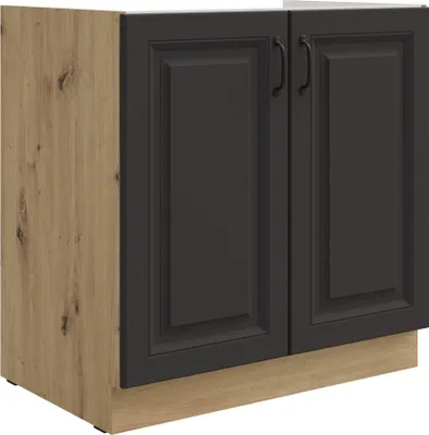 Produktbild von Spülenschrank 80 cm Stilo Grau + Eiche Artisan Küchenzeile Küchenblock Küche