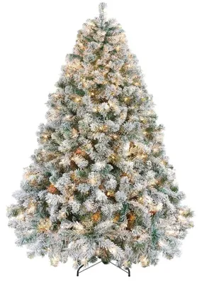 Produktbild von Künstlicher Weihnachtsbaum, 180 cm (4,5 Fuß), dicht, Tannen-/Fichtenart, mit LED-Beleuchtung, mit schneebedeckten Spitzen – Montage mit Scharnieren, Metallfuß