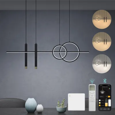 Produktbild von Mai & Mai Pendelleuchte mit Fernbedienung 100cm LED Hängelampe Linear design 3000K-6000K Verstellbares Kabel 30W Schwarz Hängeleuchte Luvina09