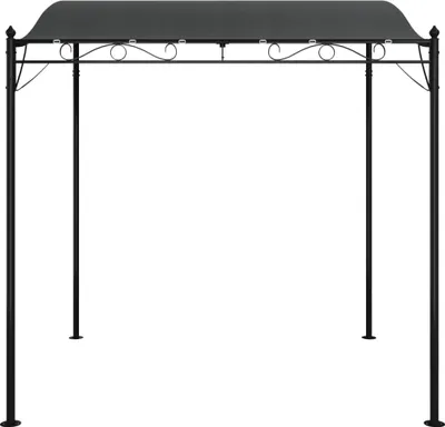 A black metal gazebo with a dark gray fabric roof, shown against a white background.