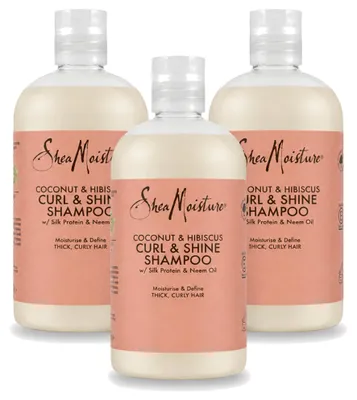 Zdjęcie produktu dla 3 sztuki szamponu Coconut & Hibiscus Curl & Shine marki Shea Moisture, 384 ml - zestaw ekonomiczny