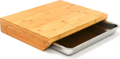 Produktbild von Schneidebrett 49x37x8 cm mit Edelstahl Auffangschale Holz Brett Natur