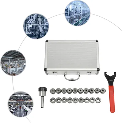 Obrázek produktu pro Sada upínacích kleští ER32 – pružinový typ – 2–20 mm – přesnost 0,015 mm – ocel 45#/40Cr – pro CNC frézování a vrtání