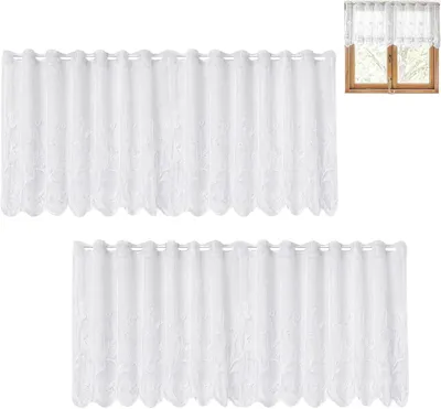 Productafbeelding van Vitrages modern bistrogordijn 150 x 50 cm - Set van 2 - Halftransparant korte gordijnen voor keuken woonkamer