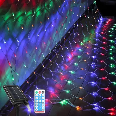 Produktbild von Jopassy LED Solar Lichternetz 2x2M Bunt Lichterkette Weihnachtsbeleuchtung Lichtervorhang Innen Außen Deko 8 Modi IP44