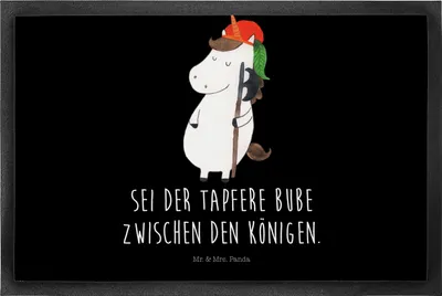 Produktbild von Mr. & Mrs. Panda Fußabtreter Einhorn Junge 50 x 75 cm - Schwarz - Geschenk, Abtreter, Mittelalter, Bodenvorleger, Einhörner, Schmutzfänger, fußmatte, Gummimatte, Bube